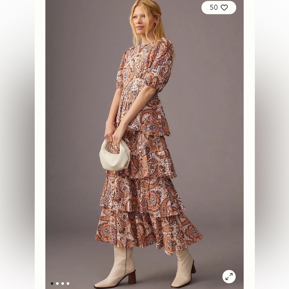ANTHROPOLOGIE Kachel Tiered Maxi Dress desert paisley print